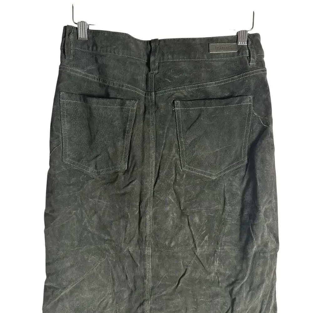 BlankNYC Hunter Green Retro Suede Leather Front Slit Pencil Midi Skirt Size 27 - Picture 11 of 16